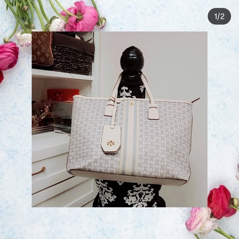 Tory Burch Gray and Cream Tote Bag
